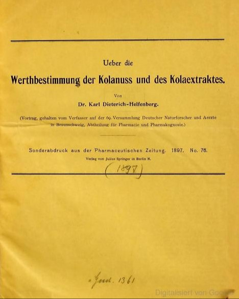 Über die Werthbestimmung der Kolanuss - Karl Dieterich-Helfenberg - Deckblatt