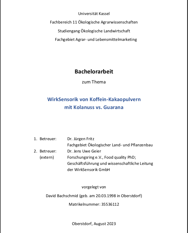 WirkSensorik von Koffein-Kakaopulvern mit Kolanuss vs. Guarana